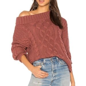 J.O.A. LOS ANGELES OFF THE SHOULDER CABLE SWEATER IN MAUVE